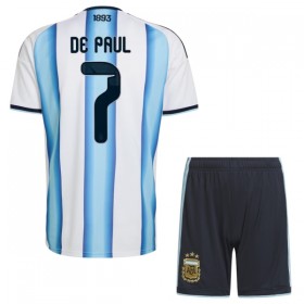 Koszulka Argentyna De Paul 7 Dziecięcy Domowe MŚ 2026 Koszulki Piłkarskie Krótki Rękaw
