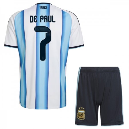 Koszulka Argentyna De Paul 7 Dziecięcy Domowe MŚ 2026 Koszulki Piłkarskie Krótki Rękaw